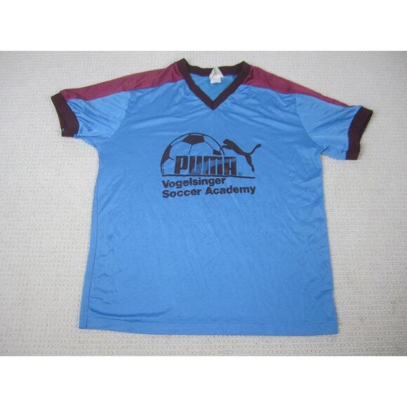 VTG Puma Vogelsinger Soccer Academy Shirt Adult Large Blue Made In USA Short Slv - Picture 1 of 11